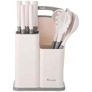 Набор Agness из 12пр: 5 ножей, доска, подставка, половник, ложка, лопатка, шумовка, ложка для спагет