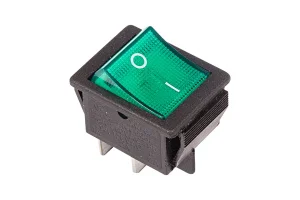 Выключатель клавишный RWB-502 SC-767 IRS-201-1 250В 16А (4с) ON-OFF зел. с подсветкой блист. 06-0304