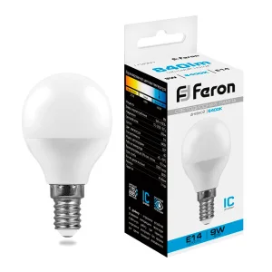 Лампа светодиодная LB-550 Шар E14 9W 175-265V 6400K 25803 (Feron) *1