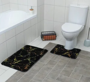 Набор ковриков для ванны и туалета 2шт 79х50, 50х39см Мрамор черный 5148851