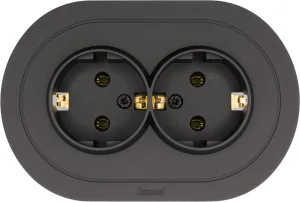 Розетка 2-м OSEN с/з ПБТ чёрный бархат круглая Lezard 744-4200-127B