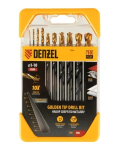 Набор сверл по металлу 1-10мм уп-10шт HSS-Tin Golden Tip Denzel 72316 *1
