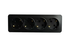 Розетка 4-м "София" ОП с/з 250В 16А IP20 черный матовый MST16-14-05 Stekker *1