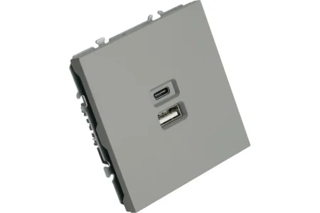 Розетка USB + Type C 2-м "Эмили" (механизм) 250В 20W платиново-серый soft touch RST10-5115-10 Stekke