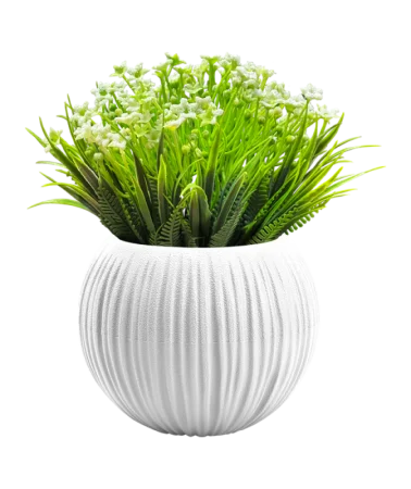 Кашпо д/цветов пласт. "Сфера Мини" 0,3л белый с белыми цветами КШ-0024 (La Decoro) *1