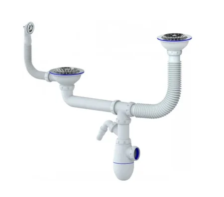 Сифон д/двойной мойки с выпуском и переливом разноуровневый Ø3 1/2"х40мм В710V (Unicorn) *1/20