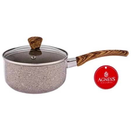 Ковшик Agness "Арктик" Антип.Покр. Ручка Soft Touch  И Стекл. Крышкой 1000 Мл (Кор=24Шт.) 14*7 См