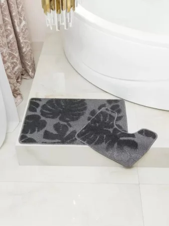 Коврик для ванной My Crystal Gold 50х80/40х50см антрацит монстера МС2-020