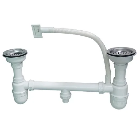 Сифон д/двойной мойки с выпуском и переливом разноуровневый 1 1/2"х40 4010 (Санакс) *1/40