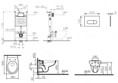 Комплект унитаза с инсталляцией Vitra Normus L-box 9773B003-7207 с сиденьем и Белой клавишей смыва