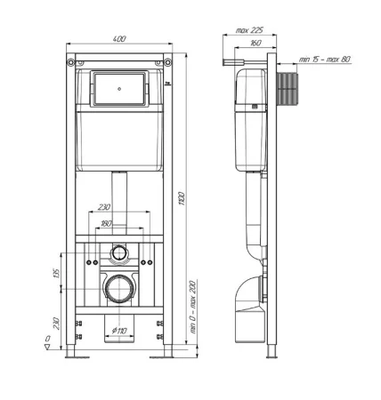 Инсталляция АНИ Пласт WCP4141A с механической кнопкой, хром WP1410,  1300х400х225 мм