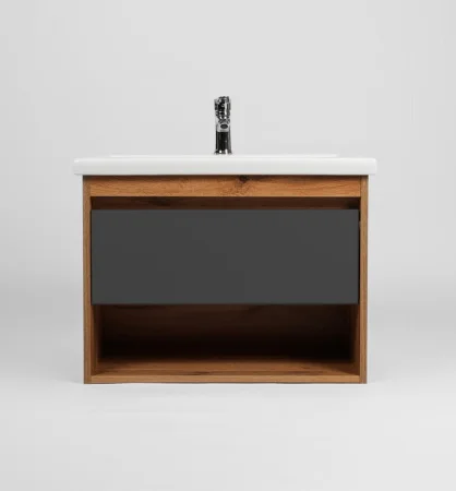 Тумба подвесная Бостон Como 70 425х655х500мм с раковиной COMO 70 Viant VBOS70COG-T1YP графит