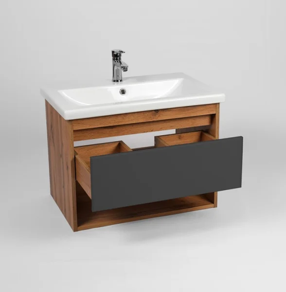 Тумба подвесная Viant Бостон Como 50 380х460х500мм с раковиной COMO 50 графит VBOS50COG-T1YP