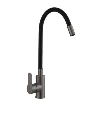 Смеситель для кухни одноручный с высоким гибким изливом Avrora Kitchen AV9002GM оружейная сталь