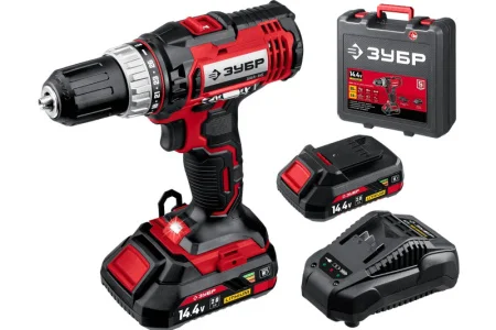 Дрель-шуруповерт аккумуляторная Зубр ДШЛ-145-22 14,4В, 2 АКБ, 2 Ач, в кейсе
