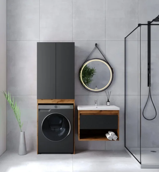 Тумба подвесная Бостон Como 70 425х655х500мм с раковиной COMO 70 Viant VBOS70COG-T1YP графит