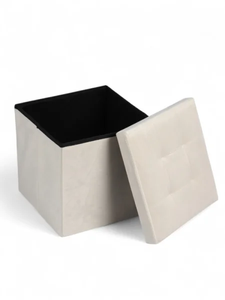 Пуф с ящиком 38х38х38см велюр 3 бежевый, нагрузка 120кг 10881143