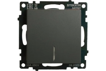 Выключатель 1-кл "Катрин" c индикатором (механизм) 250В 10А графит GLS10-7101-06 Stekker *1