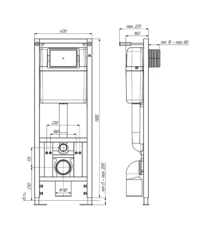 Инсталляция АНИ Пласт WCP4130A с механической кнопкой, белая WP1300, 1300х400х225 мм   1