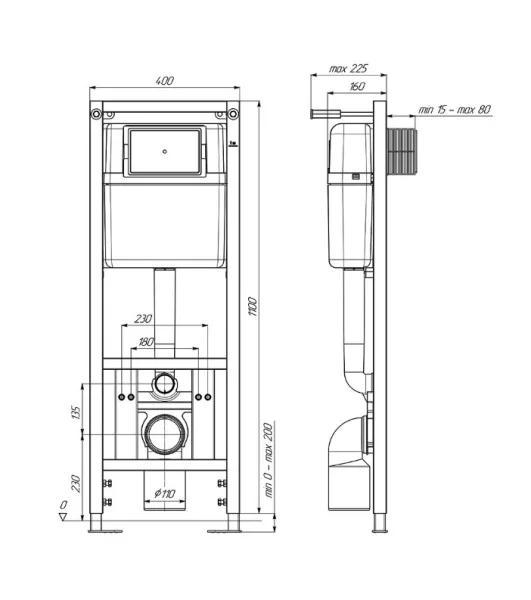 Инсталляция АНИ Пласт WCP4130A с механической кнопкой, белая WP1300, 1300х400х225 мм   1