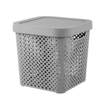 Корзина для хранения с крышкой Plast Team Stockholm 20л серый шторм