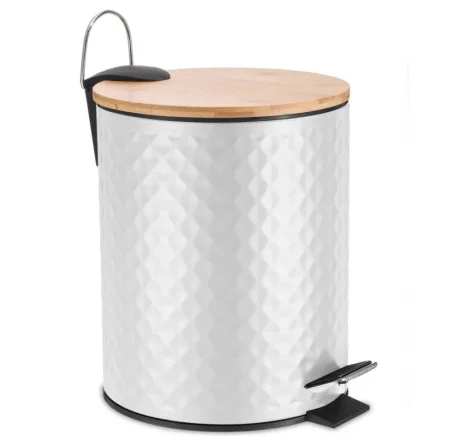 Ведро для мусора с педалью и бамбуковой крышкой Fora White Rhombus FOR-BIN-5LWB белый/бамбук 5л