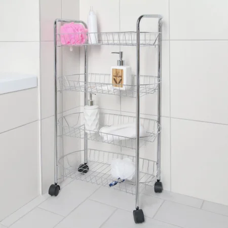 Этажерка 4х-ярусная на колесах 50х27х79см Доляна 890917 хром