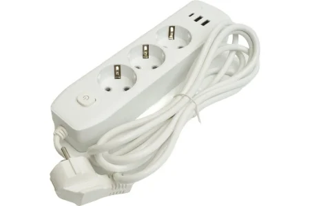 Удлинитель 3х1,8м c/з 3x1 мм2 250В, 10А, 2USB+1Type-C 2,4А Home белый HM08-33-02 Stekker *1