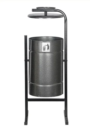 Урна для мусора круглая `Космос` с крышкой и пепельницей (антик серебро) 21 л