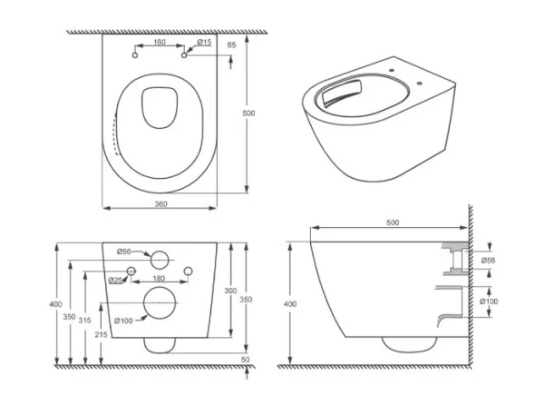 Унитаз подвесной D&K Rhein.Bach DT1476516 безободковый торнадо белый