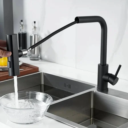 Смеситель для кухни одноручный гибкий выдвижной излив Shevanik S263H черный