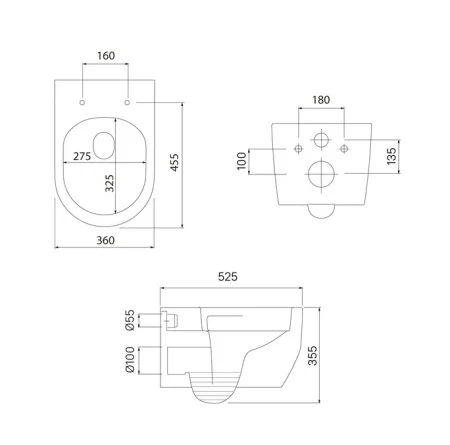 Унитаз подвесной Iddis Aiger AIGRDSEi25 безободковый 525x360x360мм