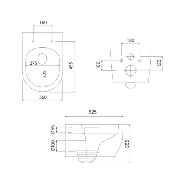 Унитаз подвесной Iddis Aiger AIGRDSEi25 безободковый 525x360x360мм