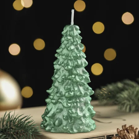 Новый год. Свеча новогодняя "Ёлка" 10х5см, зелёный металлик 4385102