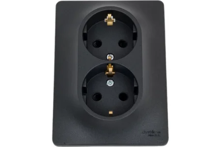 Розетка 2-м "Glossa" 16А с заземл. защ. шторки в сборе антрацит SE GSL000726