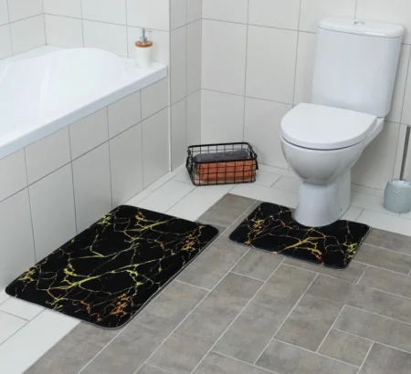 Набор ковриков для ванны и туалета 2шт 79х50, 50х39см Мрамор черный 5148851