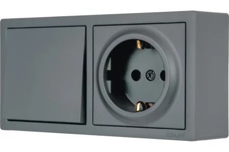 Блок выключатель 1-кл и розетка 1-м LETO с заземл. графит горизонталь Lezard 752-3400-170BAP