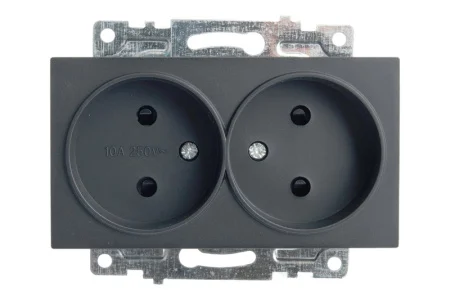 Розетка 2-м "Катрин" с защитной шторкой (механизм) б/з 250В 10А черный GLS10-7113-05 Stekker *1