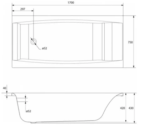 Ванна акриловая 1700х750х430мм Cersanit VIRGO  63353 белый