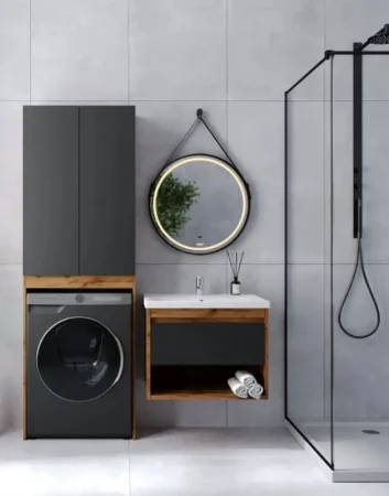 Шкаф над стиральной машиной Viant VBOS645G-SHSM Бостон разборный 380х645х1900мм графит