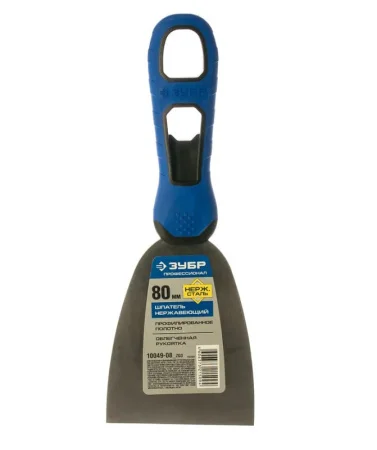 Шпатель 80 мм нерж. сталь, х-образное профилир. полотно, облегченная двухкомп. ручка Зубр Профессионал 10049-08 *1