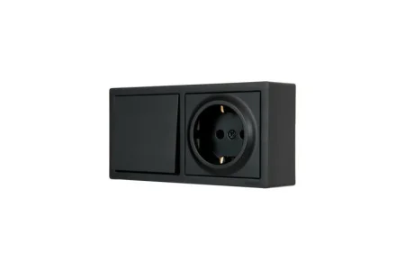 Блок выключатель 1-кл и розетка 1-м LETO с заземл. черный бархат горизонталь Lezard 752-4200-170BAP