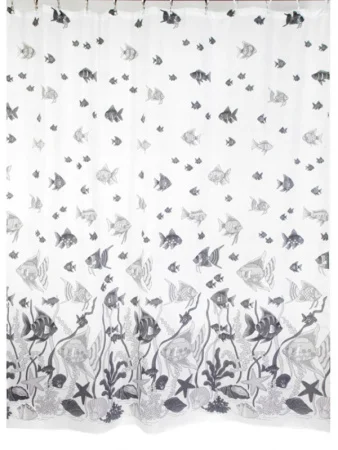 Штора для ванной полиэстер 180х200см Морской мир серый с кольцами Zalel 1382