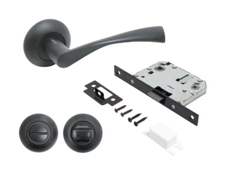 Ручка дверная АЛЛЮР АРТ ОСКАР BL+L7050S BL+BK-R1 BL (13150/S7050) с защелкой с фиксатором матовый черный