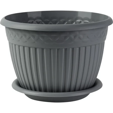 Кашпо д/цветов пласт. с блюдцем "Византия" 15л серый жемчуг КШ-1177 (La Decoro) *1