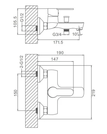 Смеситель для ванны и душа Prohanss P64.30 хром