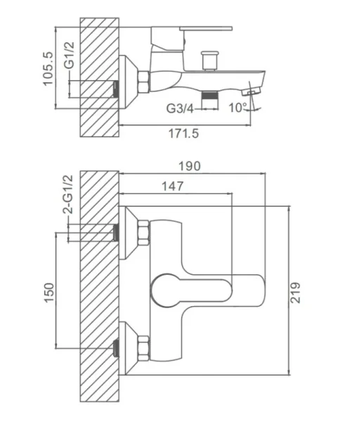 Смеситель для ванны и душа Prohanss P64.30 хром