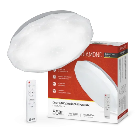 Светильник светодиодный COMFORT DIAMOND 55Вт 3000-6500К 4400лм 230В 330х80мм с пультом ДУ 4690612035