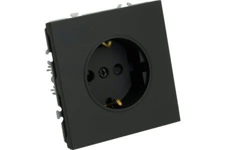 Розетка 1-м "Эмили" с защитной шторкой с/з (механизм) 250В 16А черный уголь soft touch RST16-5110-05