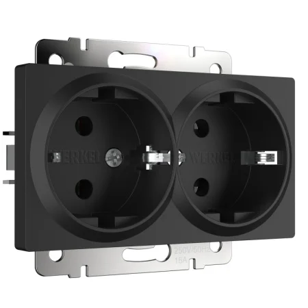Розетка Werkel с заземлением двойная (черный матовый) W1172008